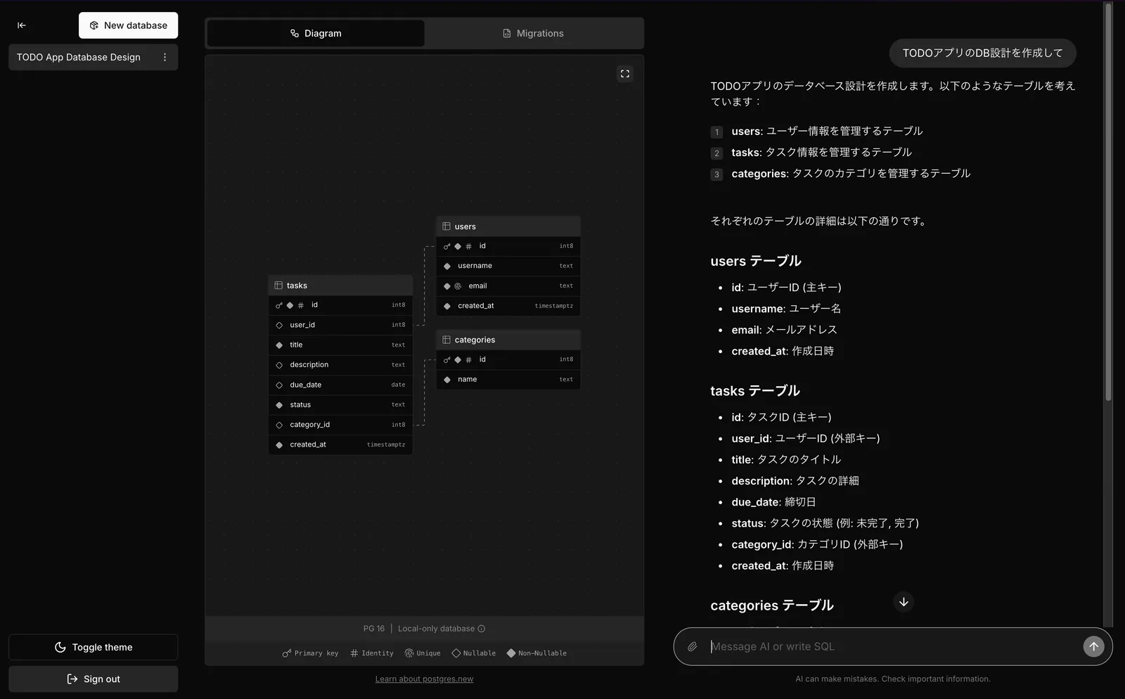 AIアシスタントのDB設計