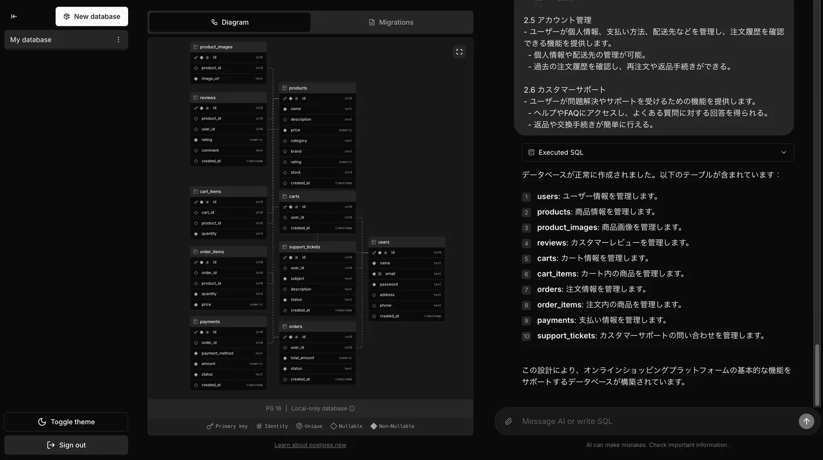 オンラインショッピングプラットフォームにおけるDB作成